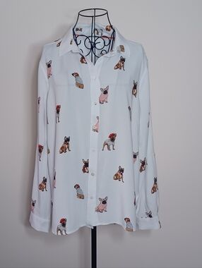 Jane+Delancey French Bulldog Print Button Down Shirt